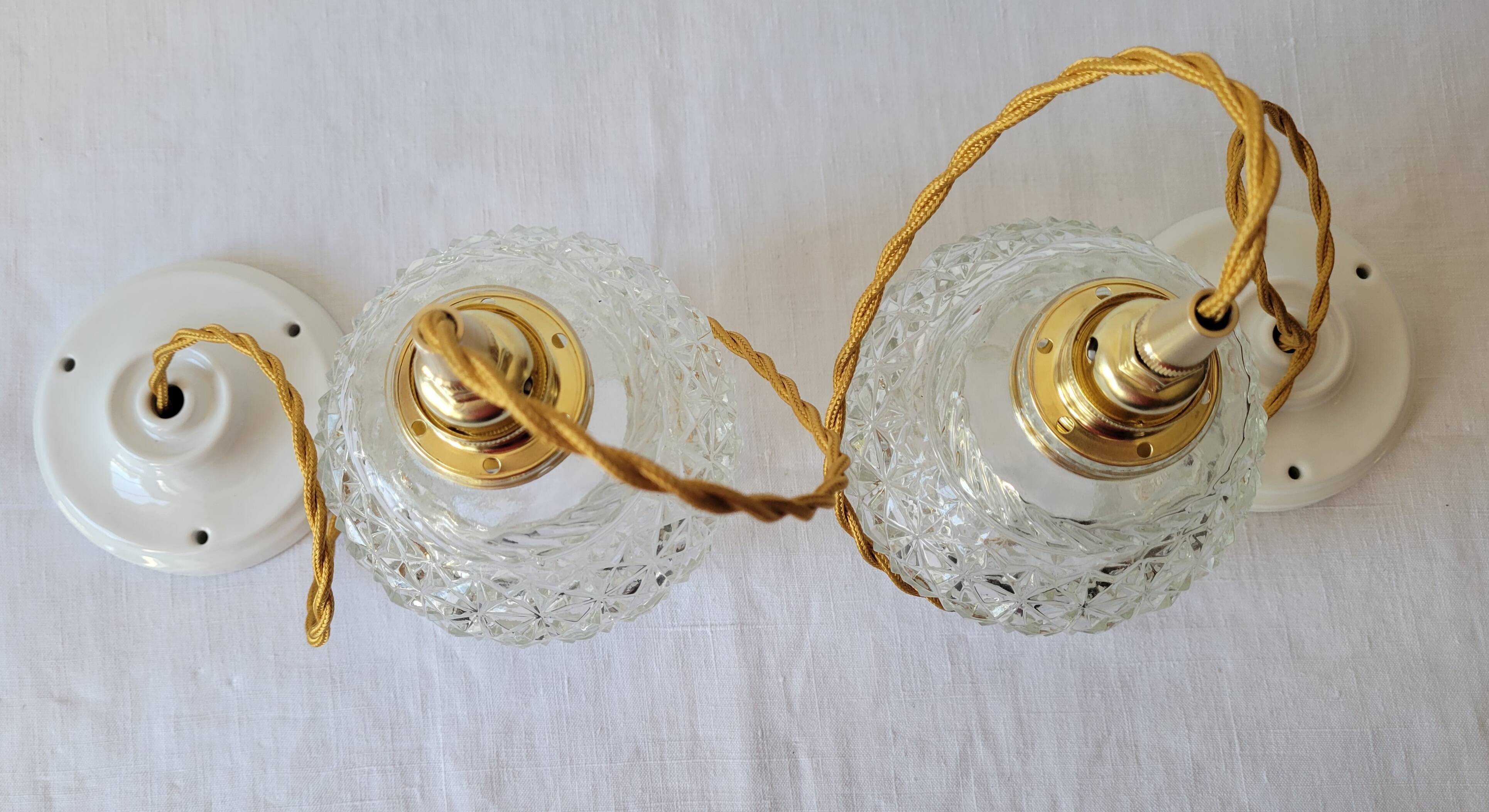 Duo of molded glass pendant lights