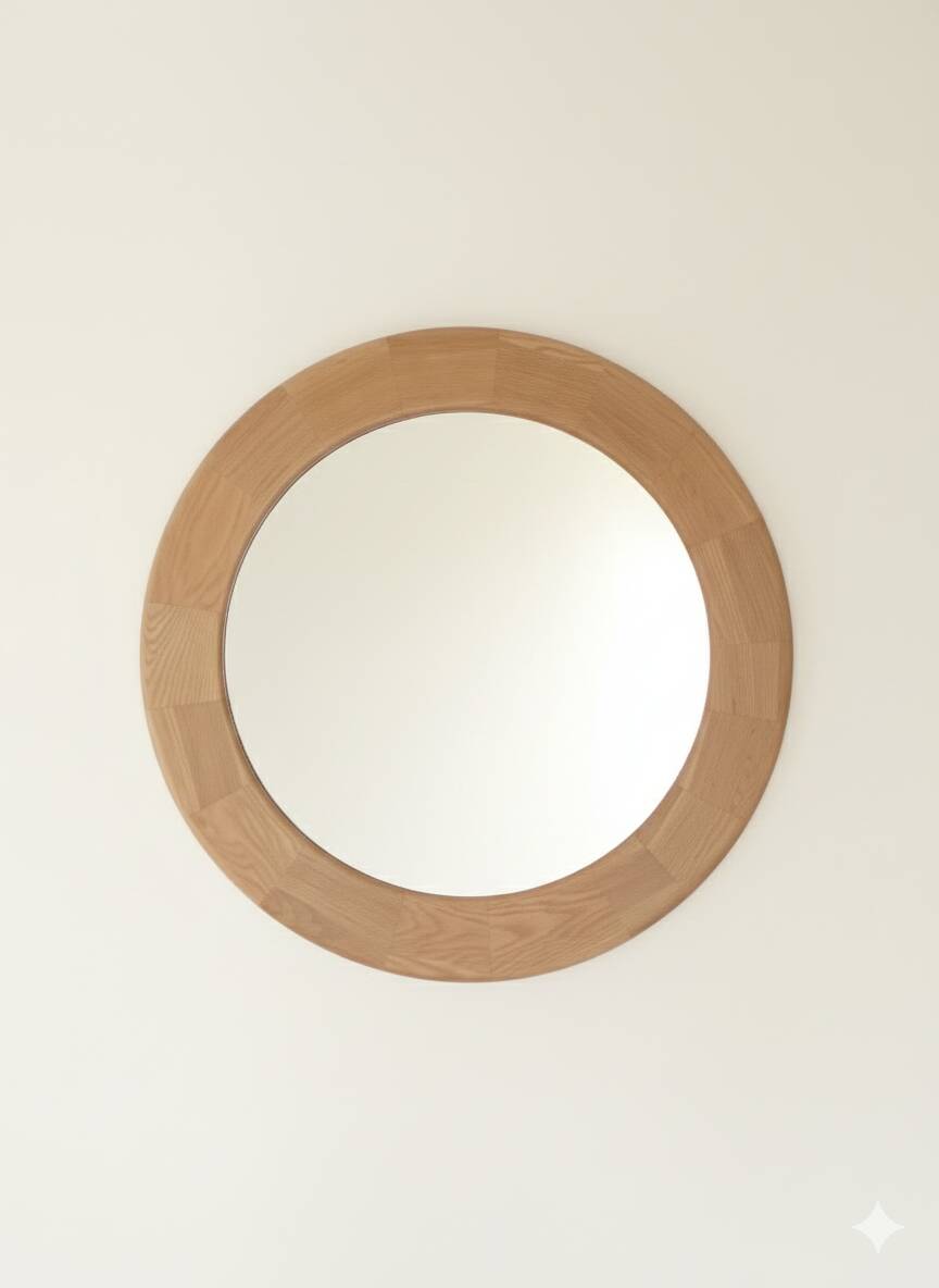 Round mirror, solid oak, formerly a dresser of Ginette.