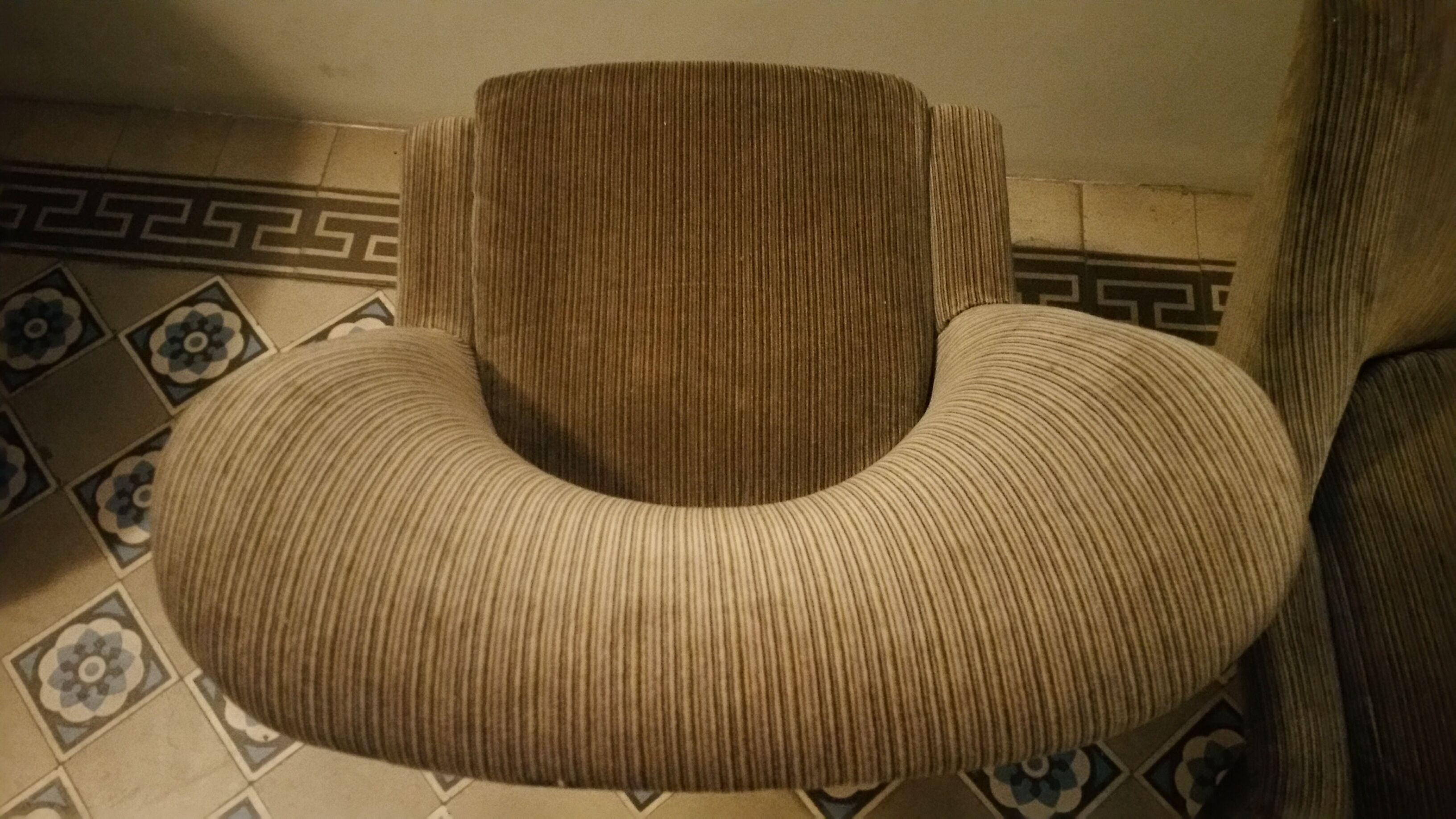 Restored low chair in velvet fabric 50s 60s