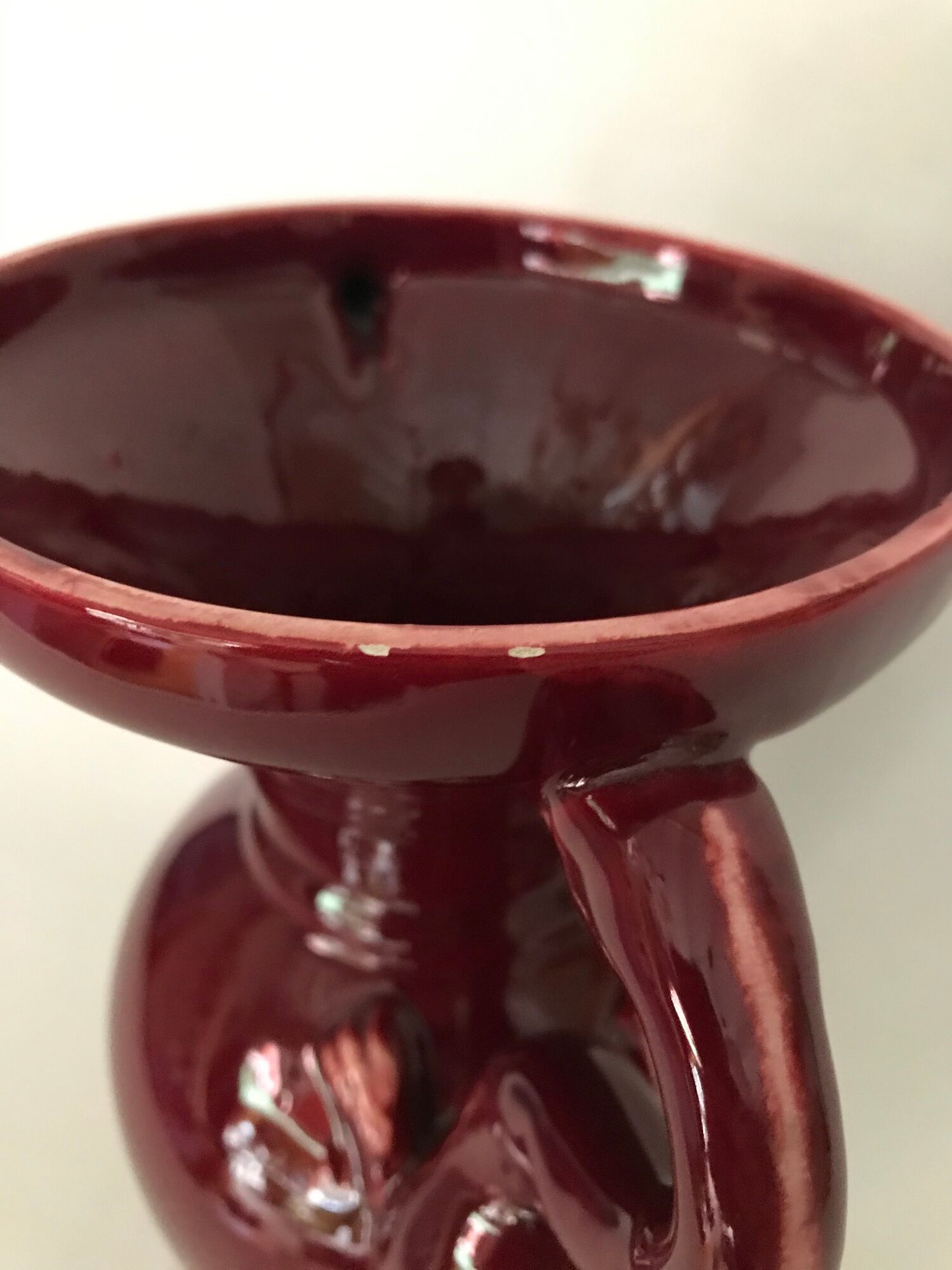 Red baluster vase with pink flamingo handles, signed Ray Camart, Antibes, circa 1960