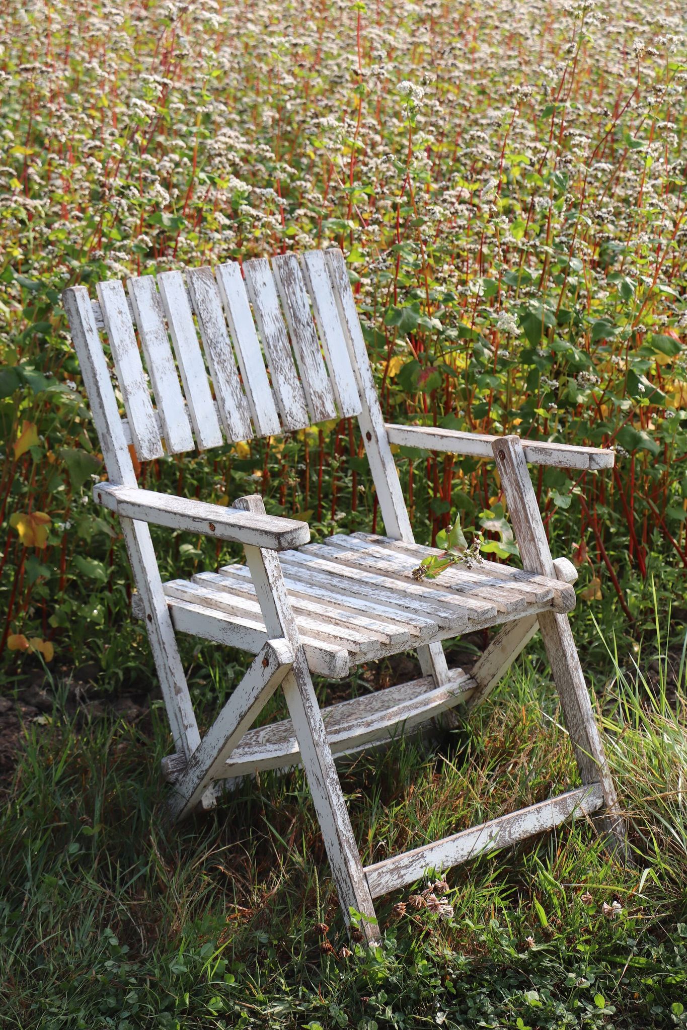 Set of 4 folding garden chairs in slatted wood – 1940 design