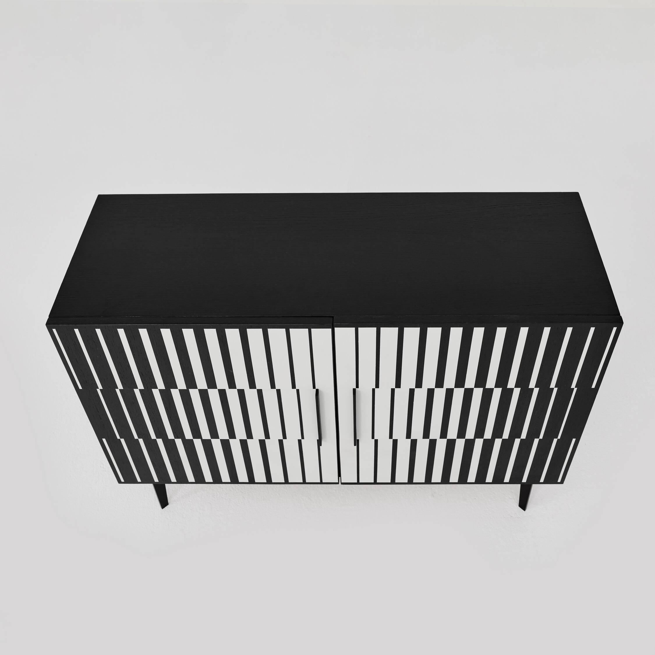 Vintage Sideboard with Hand-Painted Op-Art Pattern, 1970s.