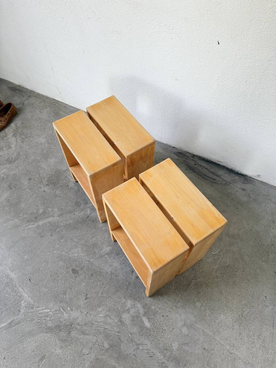 Pair of pine stools or bedside tables, mountain furniture, 1950s