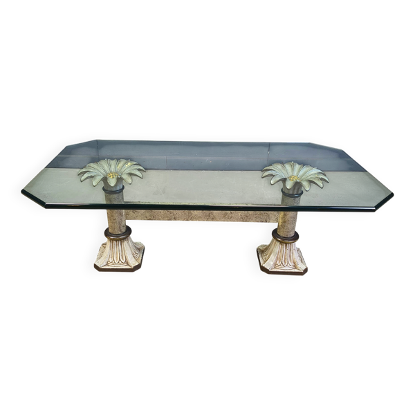 Table basse en fonte vintage avec motif floral, années 1960.