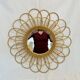 Round mirror flower sun in rattan wicker wood vintage 1960 1970 55 cm folk