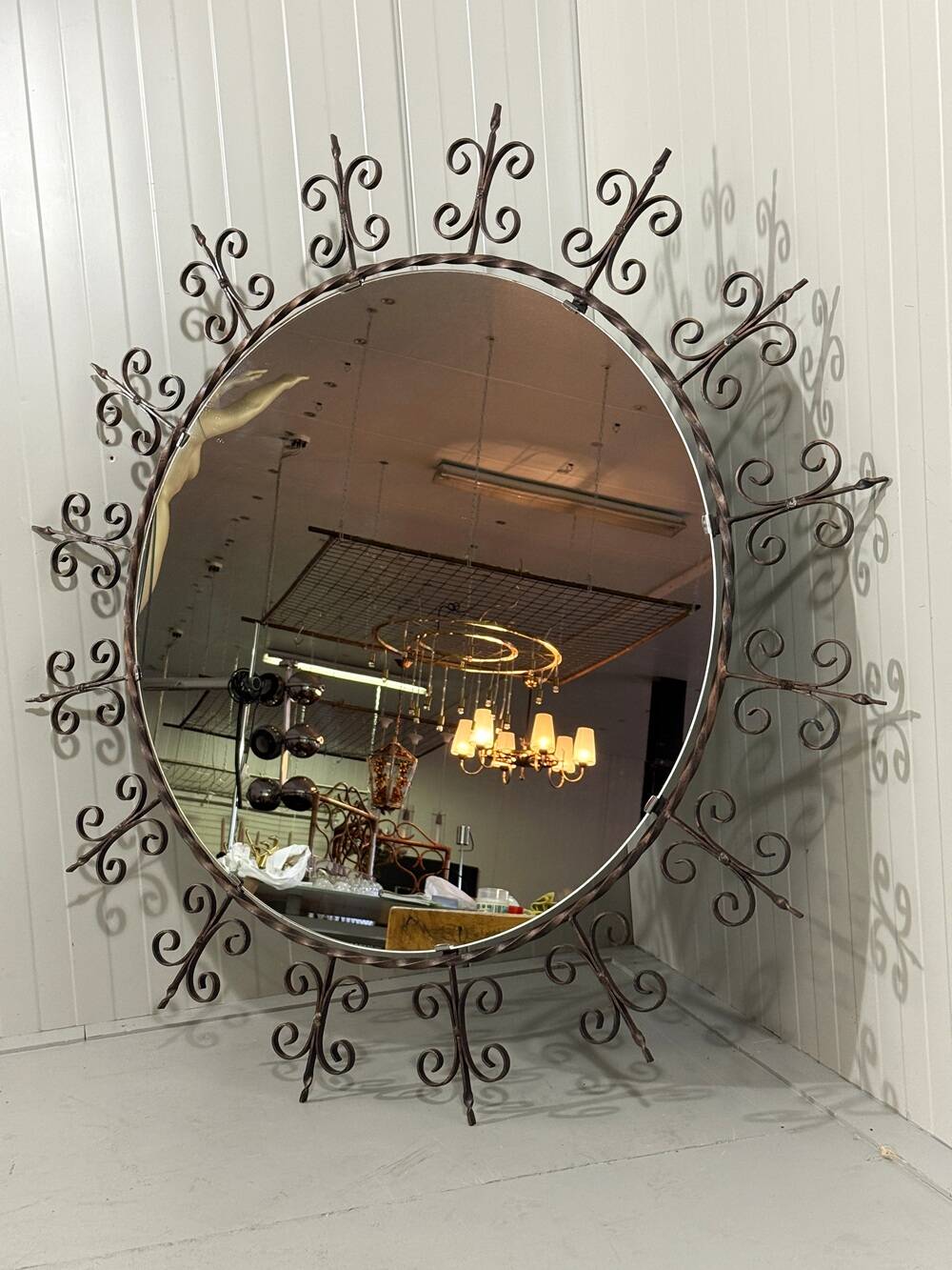 Huge round wrought iron wall mirror 1960’s