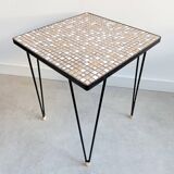 Vintage square side table with a mosaic ceramic top and hairpin legs
