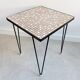 Vintage square side table with a mosaic ceramic top and hairpin legs