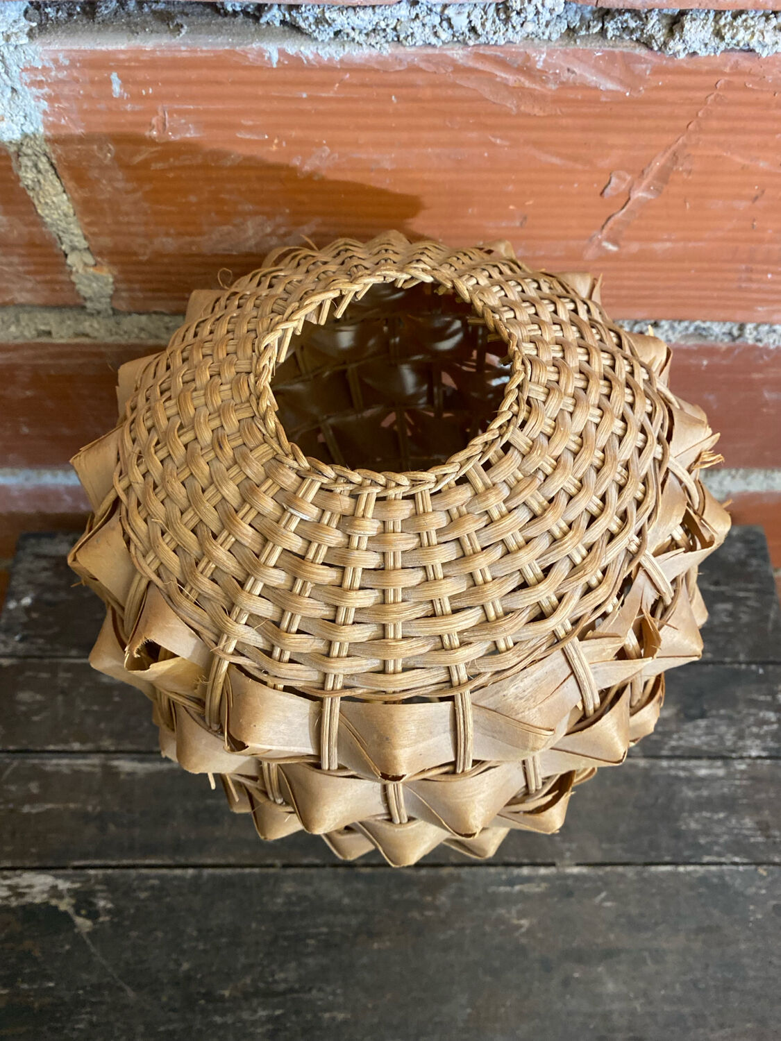 Vintage 50s Tiki Rattan Lamp + Woven Natural Fibre Ball