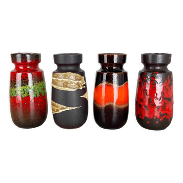 Set of Four Vintage Pottery Fat Lava Vases Made by Scheurich, Germany, 1970s