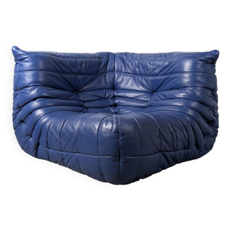 Michel Ducaroy Ligne Roset Blue Leather Togo Corner Sofa France 1980s