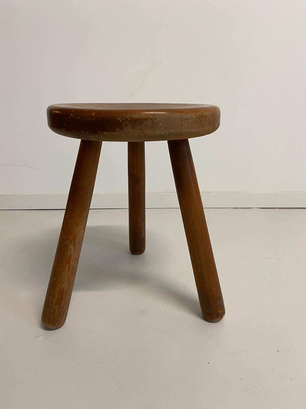 Pine stool in the style of Charlotte Perriand.