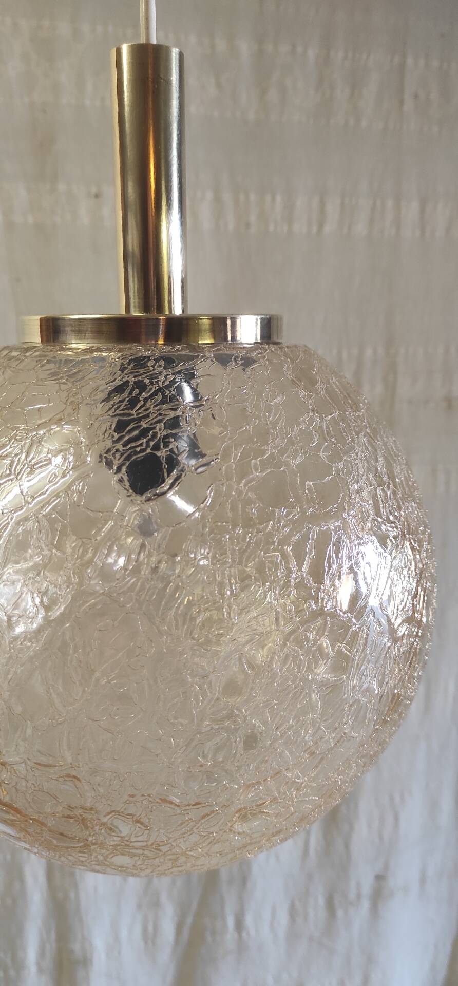 70's amber glass and brass suspension design