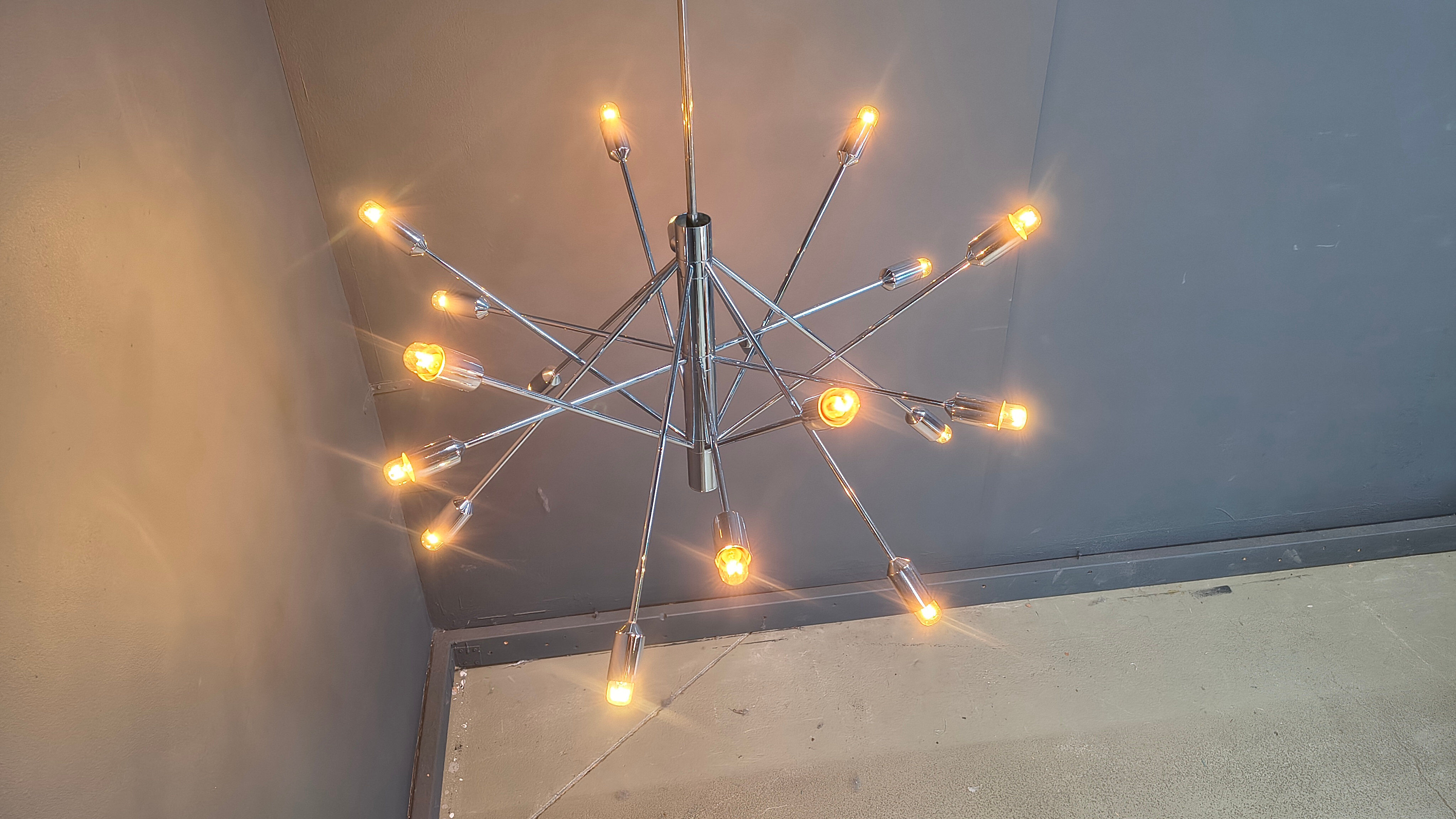 Vintage chrome sputnik style chandelier, 1970s