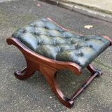 Chesterfield pouf in olive green leather, footstool