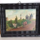 Tableau ancien paysage de campagne