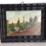 Tableau ancien paysage de campagne