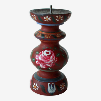 Traditional handpainted wooden candle holder, vintage from the 1960s
