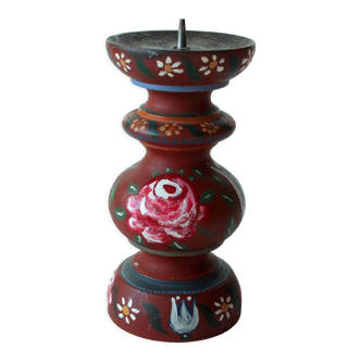 Traditional handpainted wooden candle holder, vintage from the 1960s