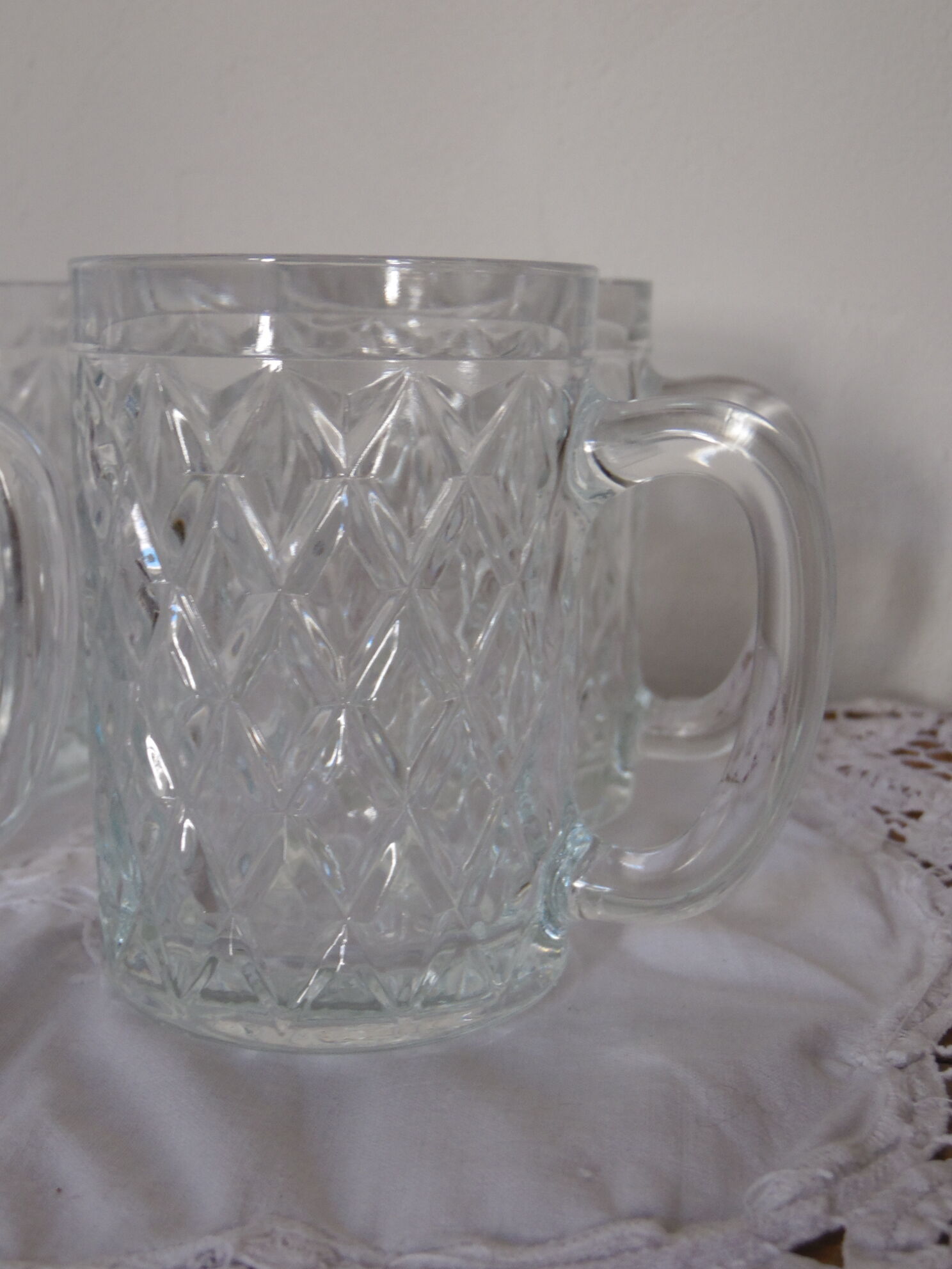 Lot 4 mugs molded glass deco transparent diamond