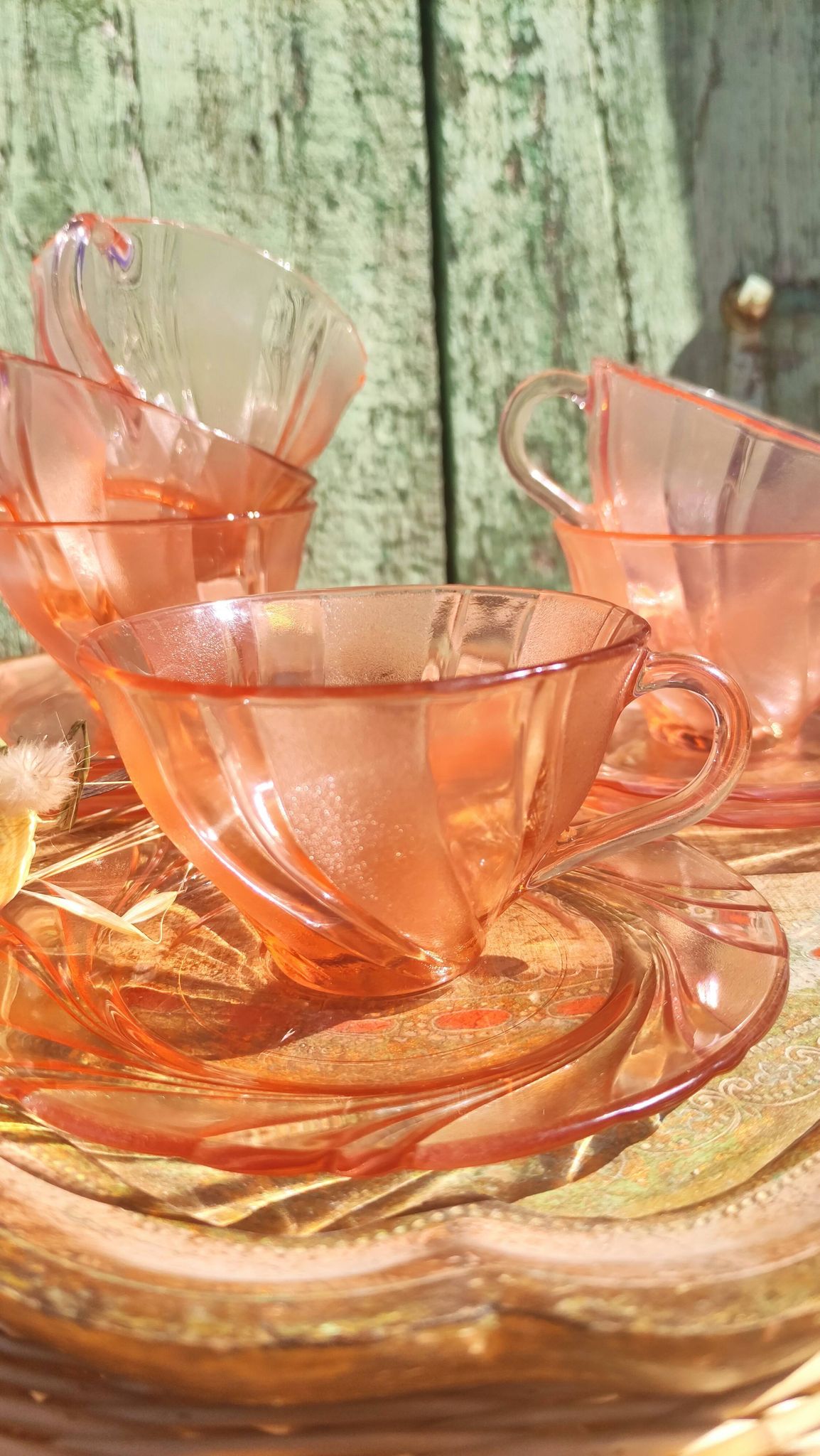 Vintage vereco pink cups France six-serve