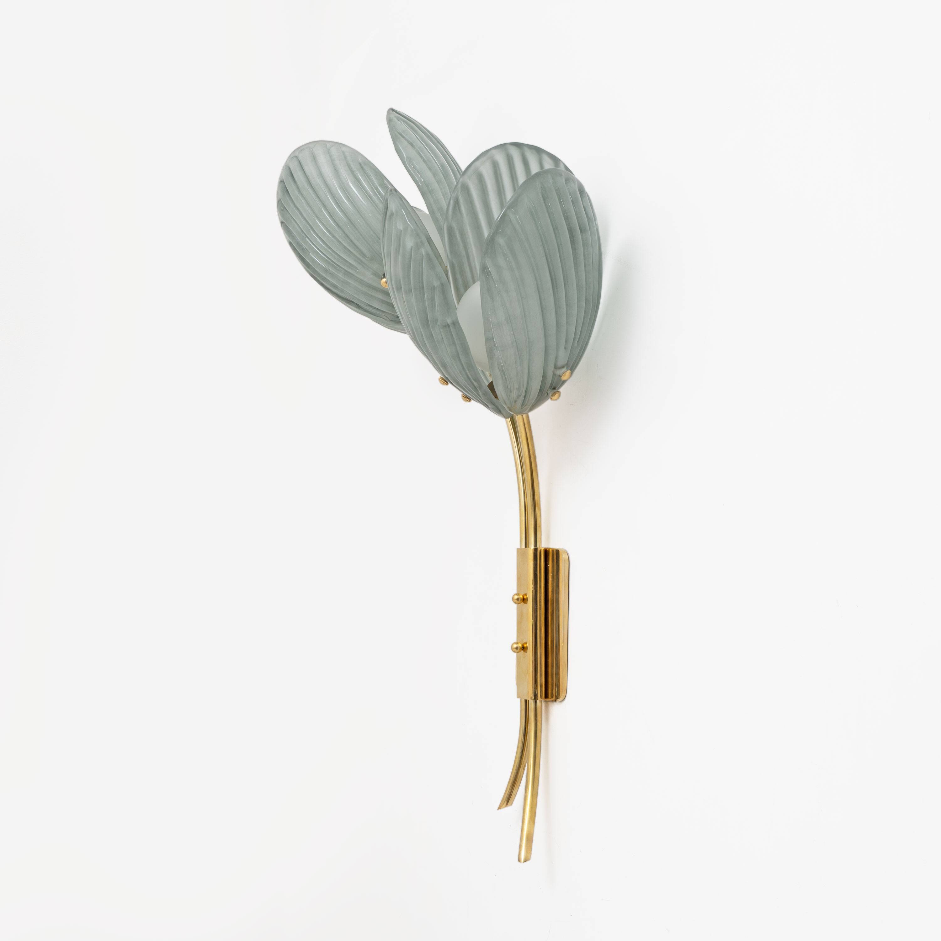 Pair of Tulips Murano Glass and Brass Sconces