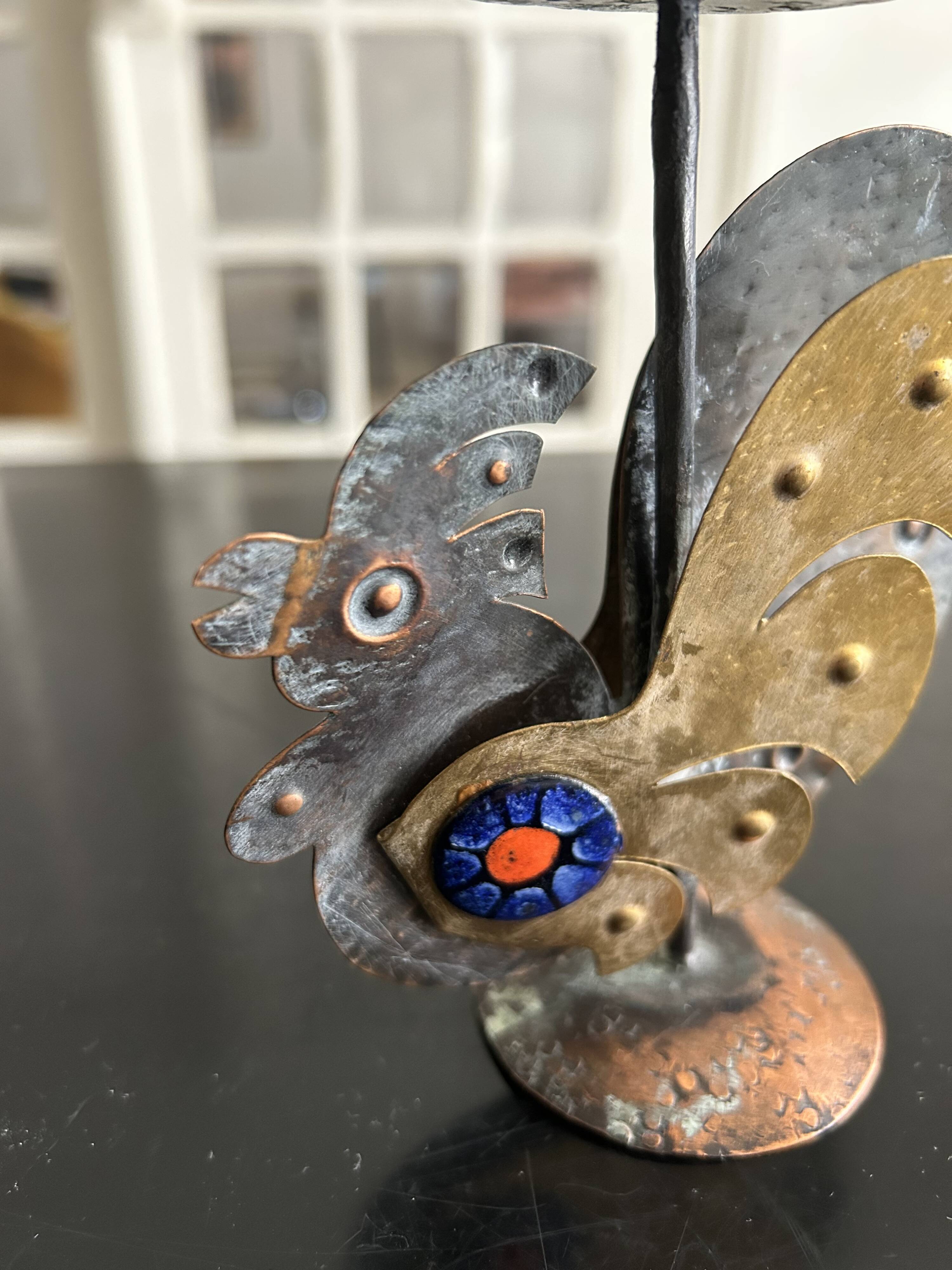Copper rooster candle holder