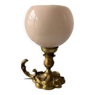 Old table lamp in brass and pink opaline