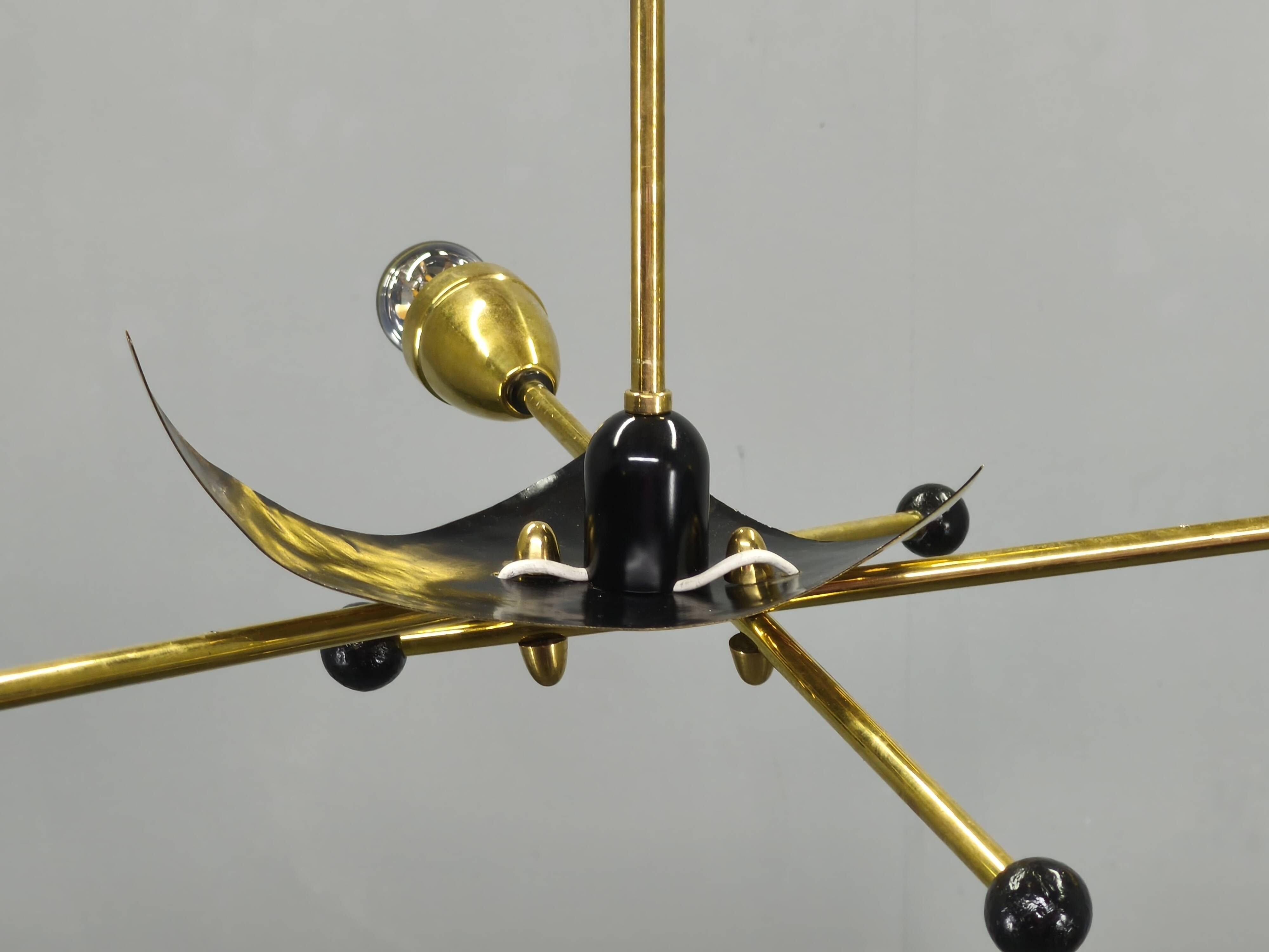 Italian Stilnovo Style Brass Sputnik Chandelier, 1970s