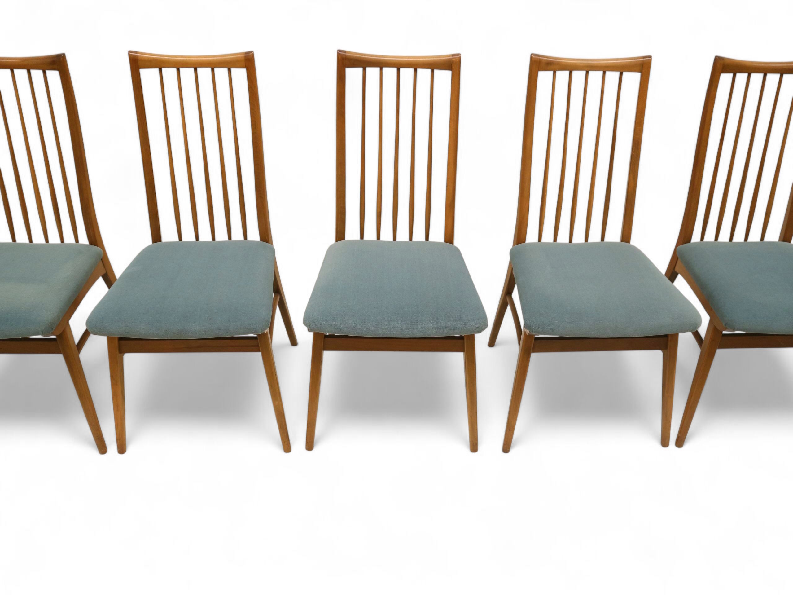 Set of 6 chairs with turquoise upholstery made in the 1960s
