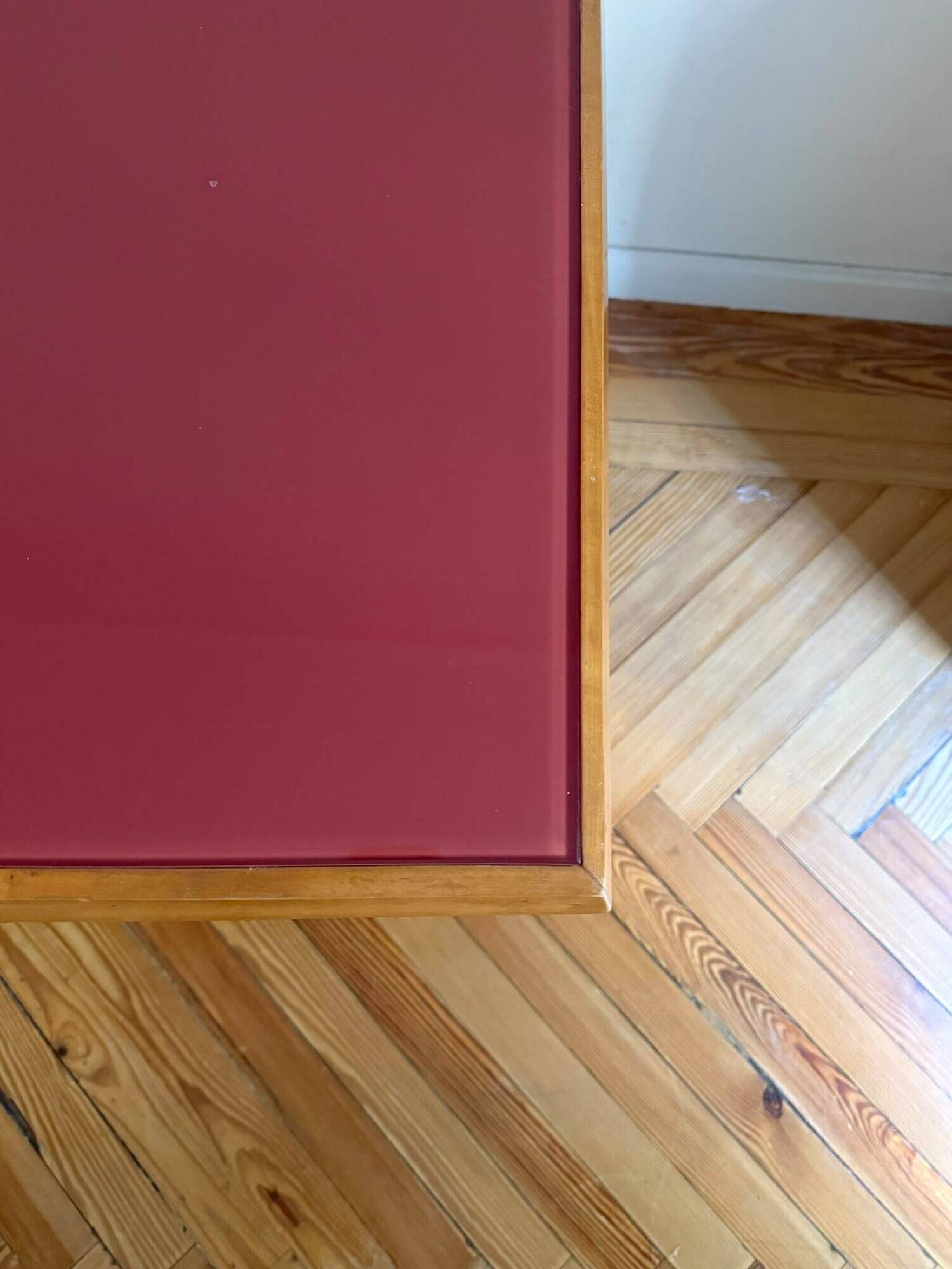 Original table by Ico Parisi with a structure of wood, metal, and stained glass.