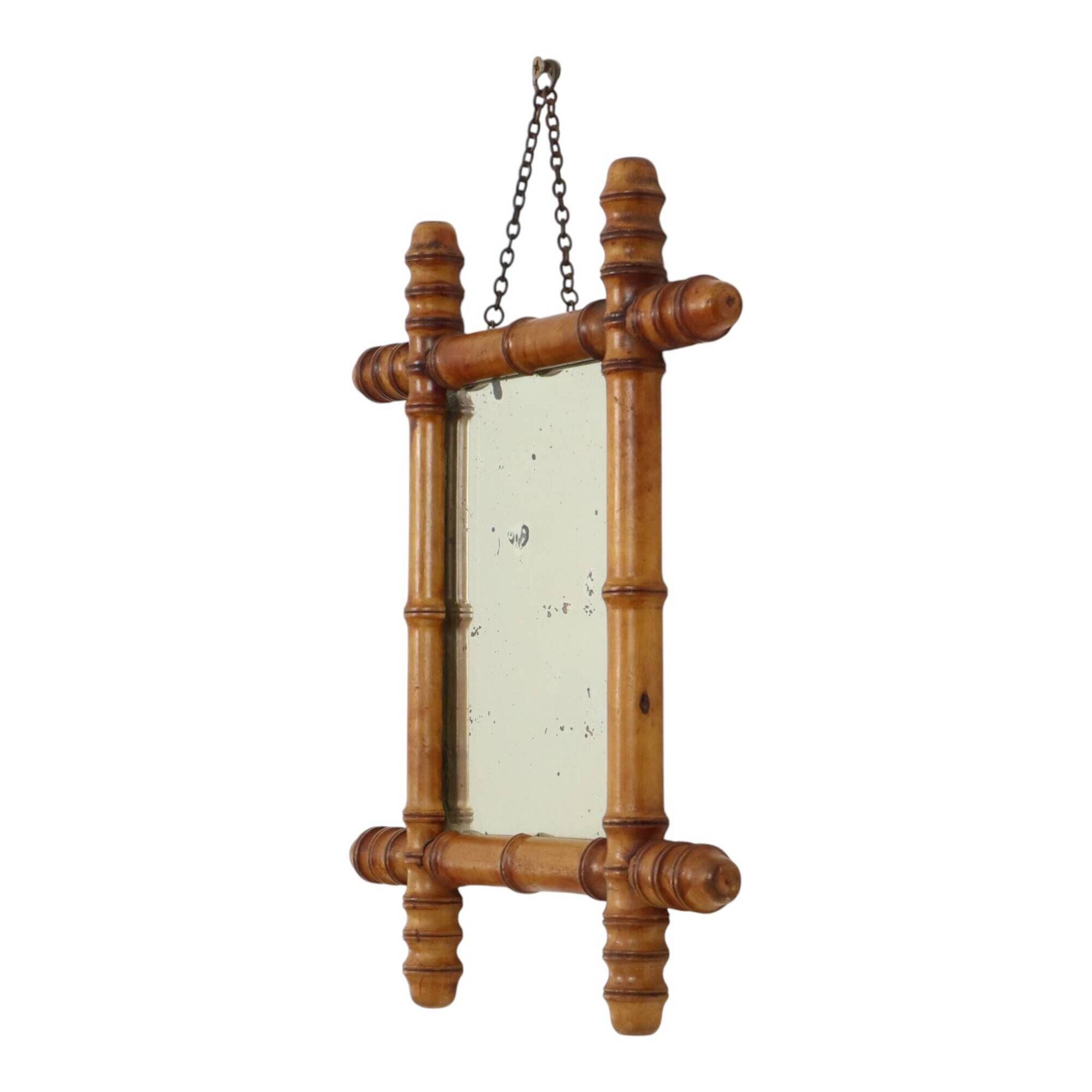 Antique Wooden Faux Bamboo Chinoiserie Mirror 40x34cm