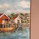 Mid-Century Oil on Canvas “houses with Boat” by Unknown, Vintage & Framed
