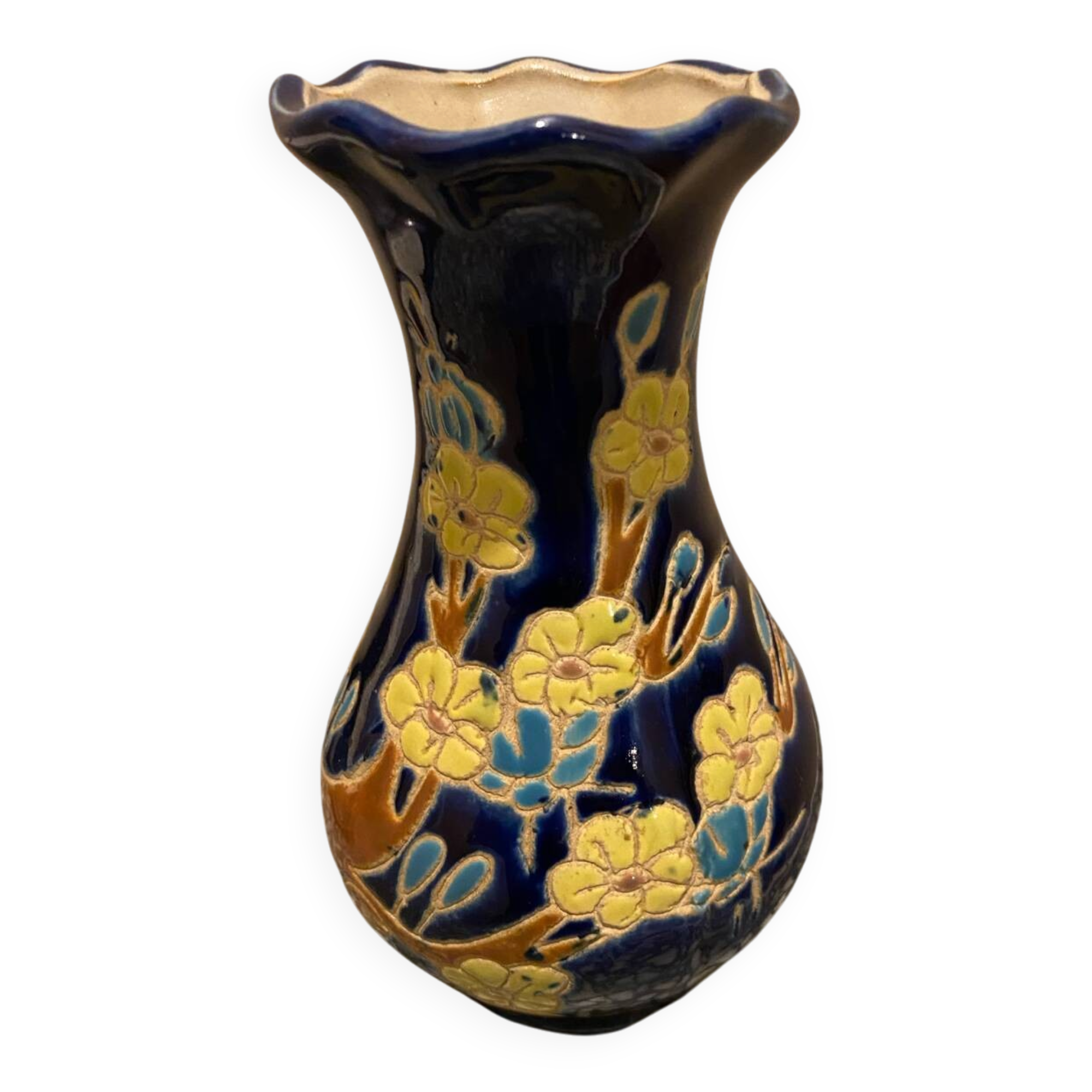 Small vase with floral patterns in the style of Longwy.