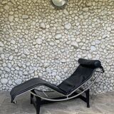 LC4 Cassina Chaise Lounge Vintage Black Leather, Perriand, Le Corbusier and Jeanneret