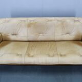 1960s Oak Scandinavian 3-Seater Sofa in Fine Leather Upholstery