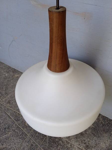 Louis Kalff pendant lamp ep 1960 Scandinavian glass and teak