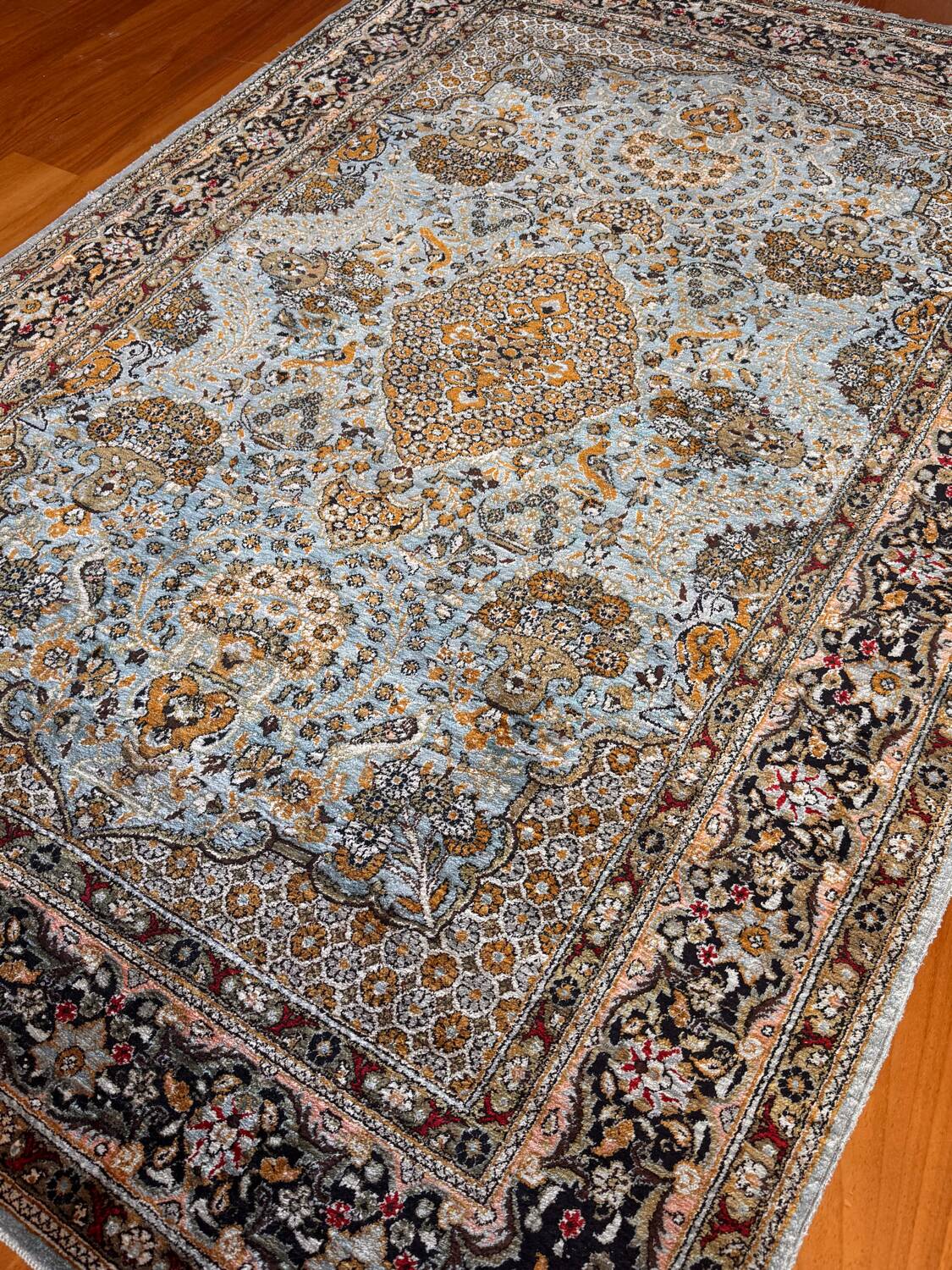 Antique Ghoum carpet from Iran in silk.