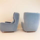 Ensemble de 2 fauteuils mohair bleu glacier Carl Straub