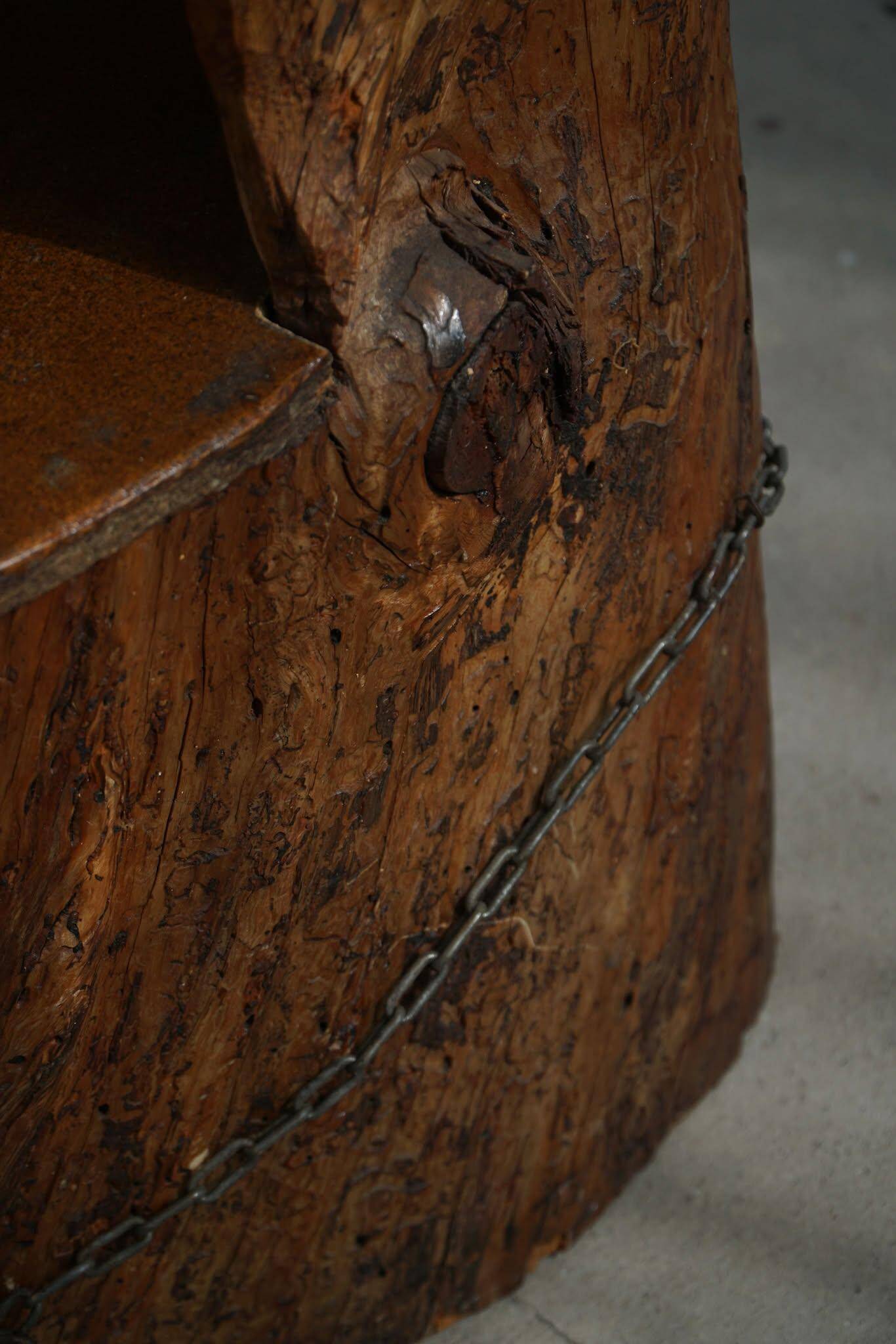 Chair made from hand-carved pine with storage, modern Swedish style, wabi-sabi, 1900s.