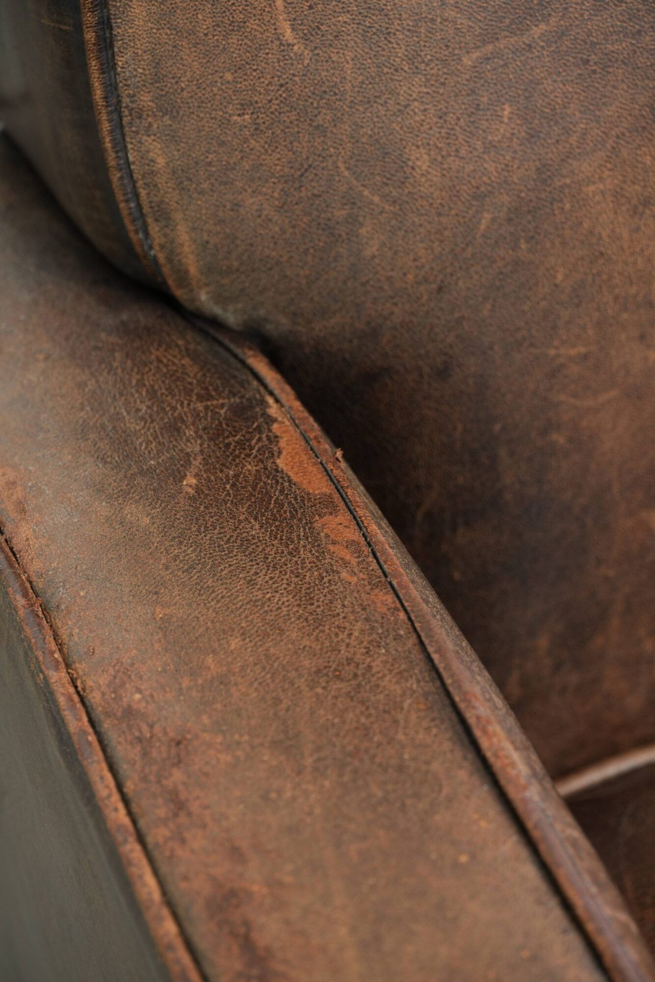 Comfortable sheepskin armchair with matching piping and a timeless look