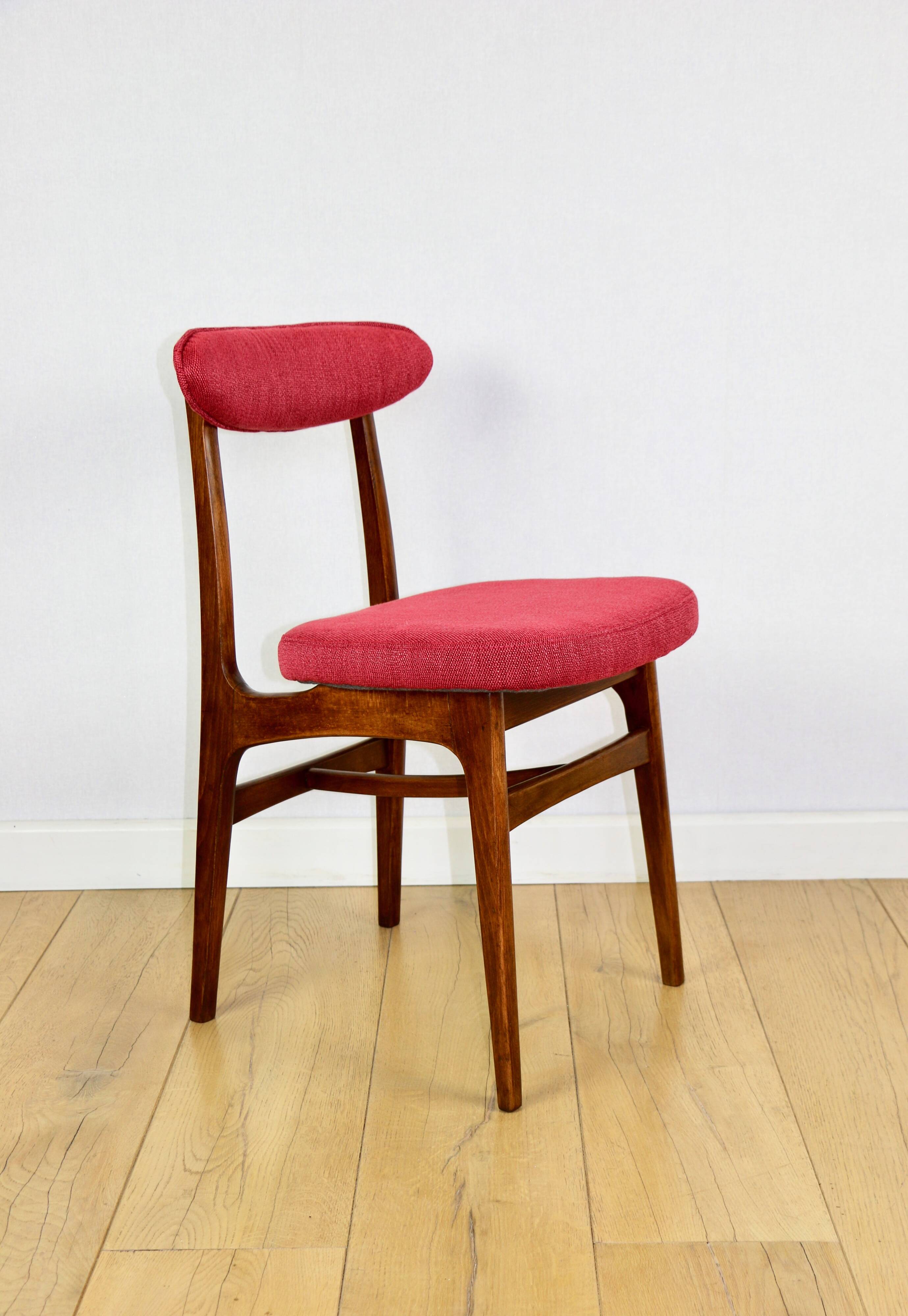Vintage Hałas upholstered chair in raspberry strawberry vintage colour