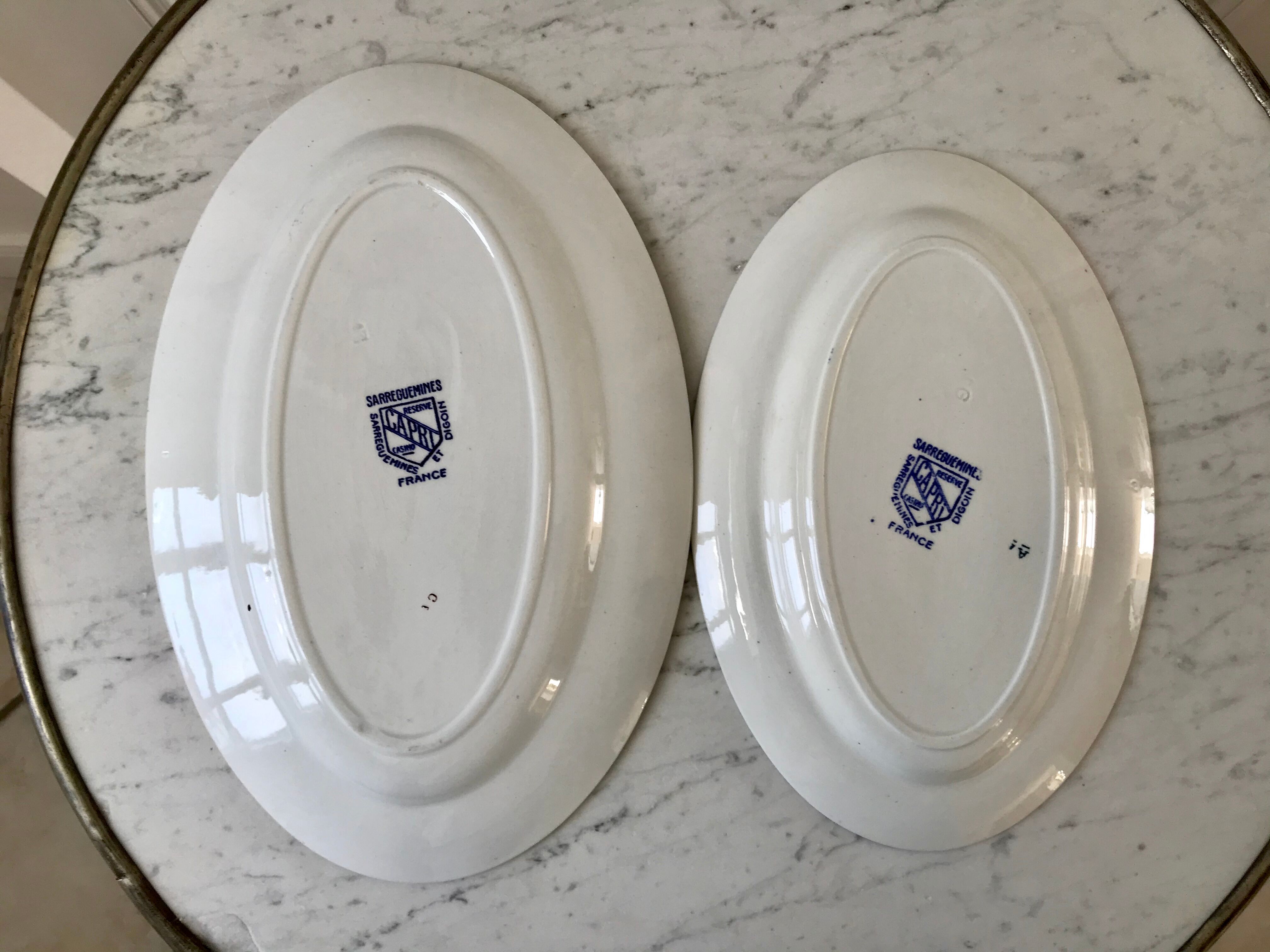Duo of dishes Terre de Fer Sarreguemines model "Capri" Casino early twentieth century