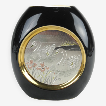 Petit vase ancien japon art du chokin vase 24k gold swan déco vintage