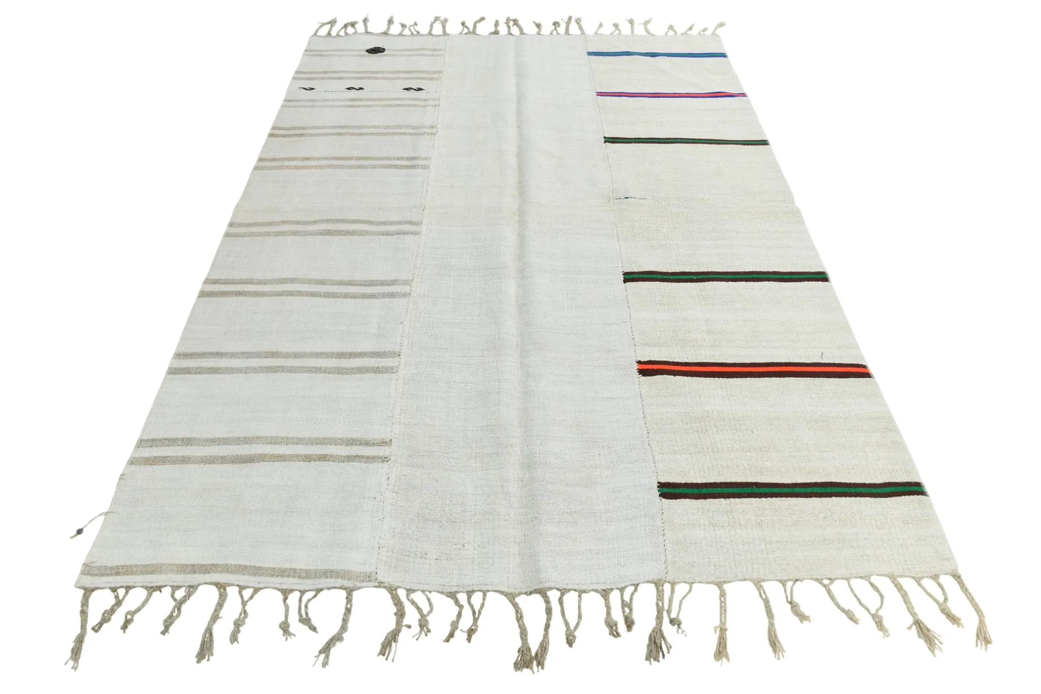 Off White & Cream Mid Century Modern Kilim Rug, Bohemian Living Room Carpet