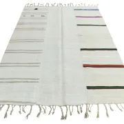 Off White & Cream Mid Century Modern Kilim Rug, Bohemian Living Room Carpet