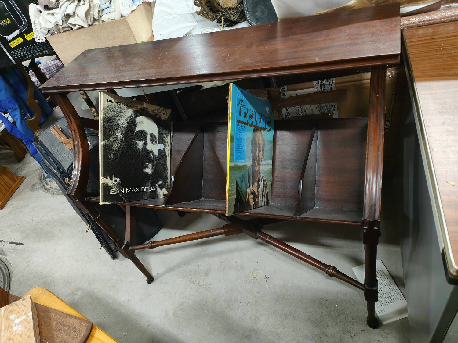 Two-tier mahogany magazine/vinyl rack