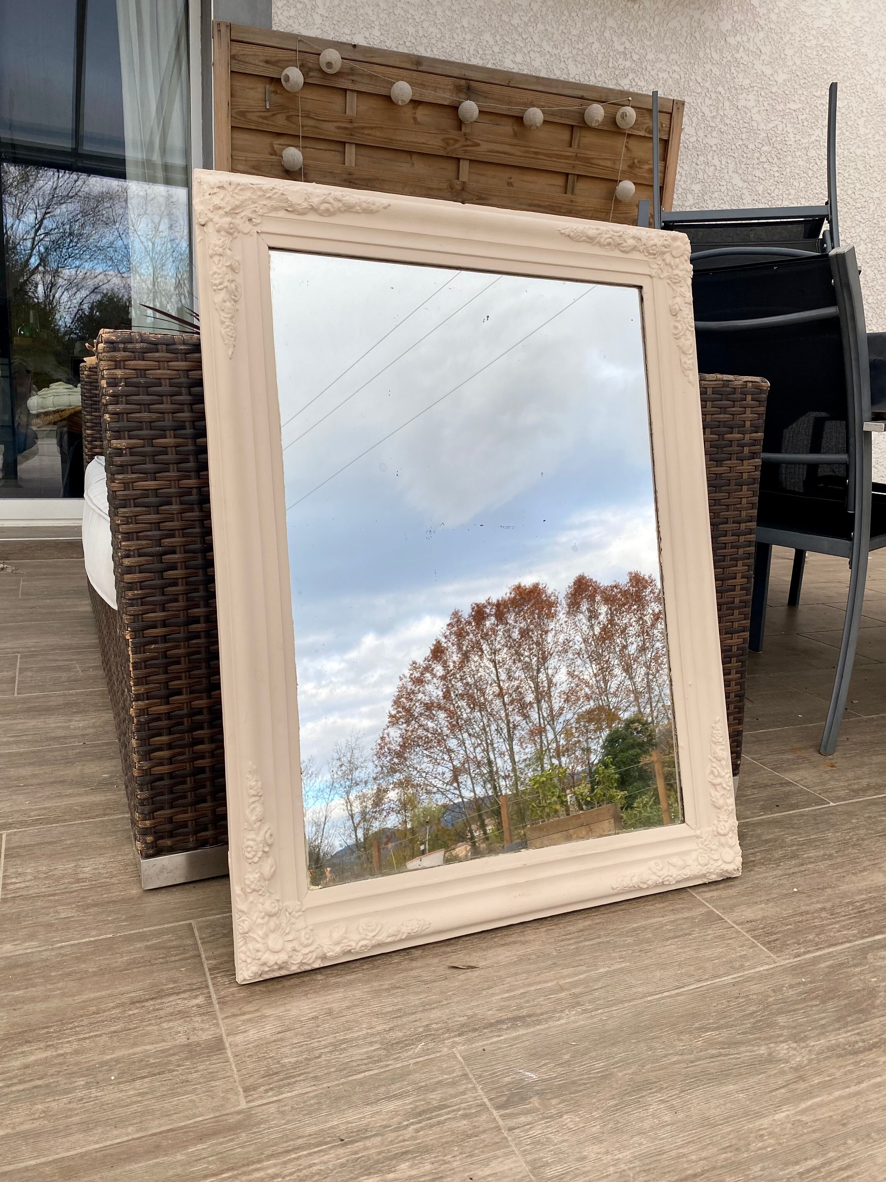 Carved sunflower matte beige mirror