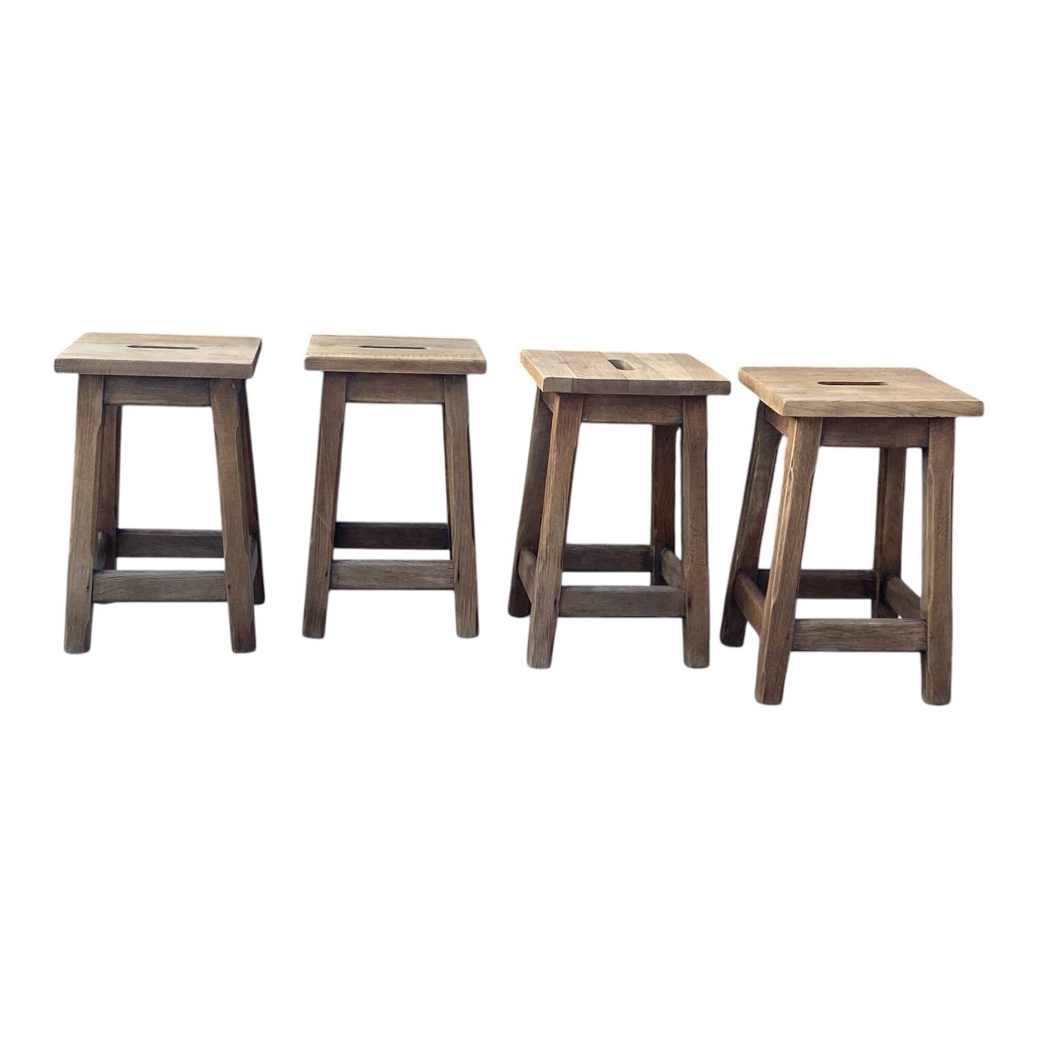 Set of 4 antique wooden farm stools