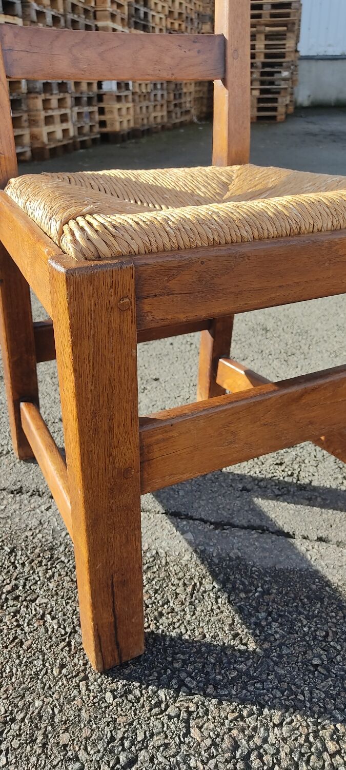 Ensemble de 4 chaises bois paille brutaliste